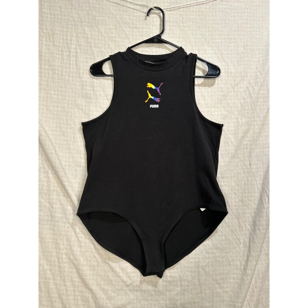 Puma Womens Black Rainbow Graphic Sleeveless Bodysuit XL #2185